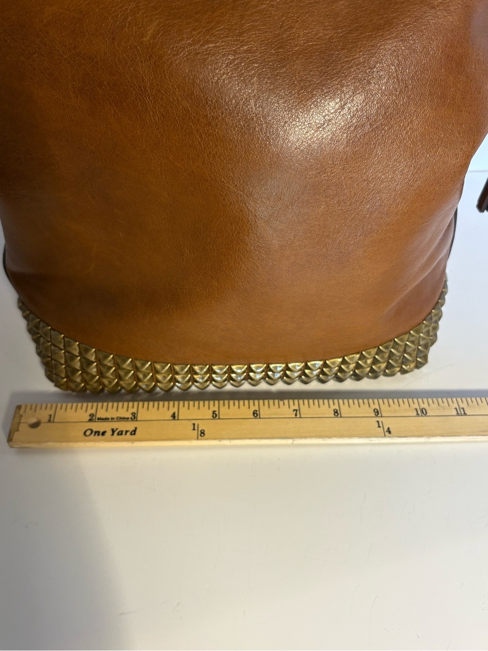 COACH Tan Leather Stud-Trim Shoulder Bag with Tassel - Picture 10 of 10